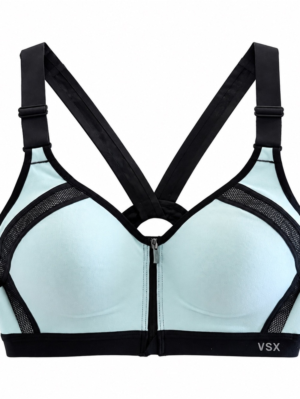 Victoria’s Secret VSX Knockout Front Zip Sports Bra Aqua Black 34B